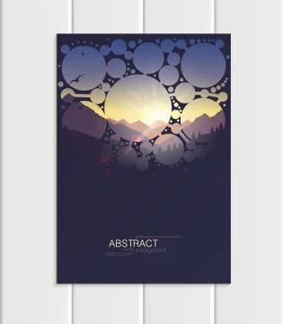 Vector brochure A5 or A4 format abstract circles and mountain landscape design Stock Illustration