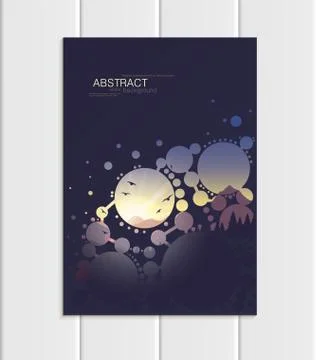 Vector brochure A5 or A4 format abstract circles and mountain landscape design Stock Illustration