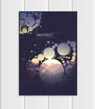 Vector brochure A5 or A4 format abstract circles and mountain landscape design Stock Illustration