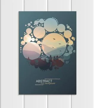 Vector brochure A5 or A4 format abstract circles and mountain landscape design Stock Illustration