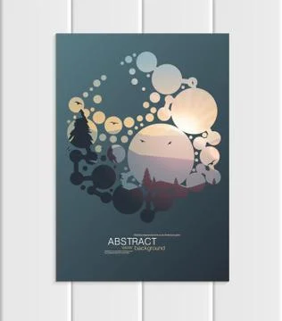 Vector brochure A5 or A4 format abstract circles and mountain landscape design Stock Illustration