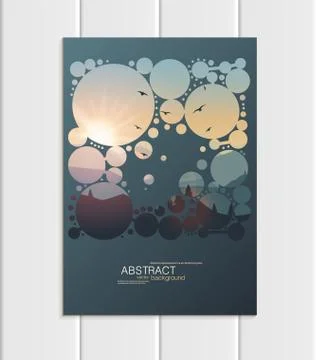 Vector brochure A5 or A4 format abstract circles and mountain landscape design Stock Illustration