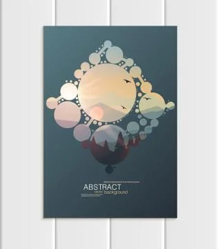 Vector brochure A5 or A4 format abstract circles and mountain landscape design Stock Illustration