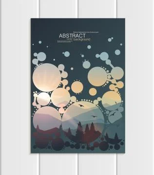 Vector brochure A5 or A4 format abstract circles and mountain landscape design Stock Illustration