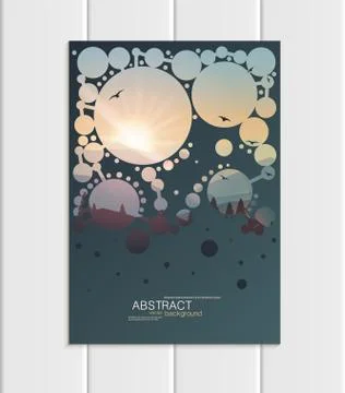 Vector brochure A5 or A4 format abstract circles and mountain landscape design Stock Illustration