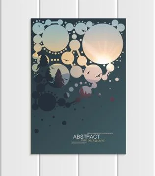 Vector brochure A5 or A4 format abstract circles and mountain landscape design Stock Illustration