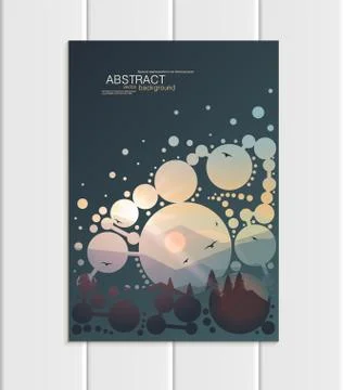 Vector brochure A5 or A4 format abstract circles and mountain landscape design Stock Illustration