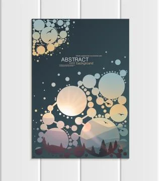 Vector brochure A5 or A4 format abstract circles and mountain landscape design Stock Illustration