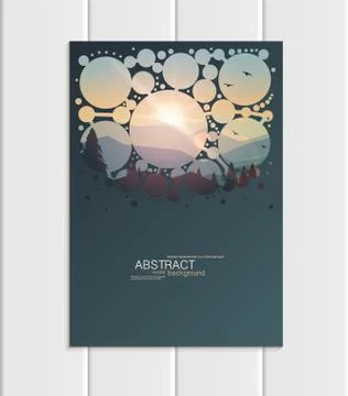 Vector brochure A5 or A4 format abstract circles and mountain landscape design Stock Illustration