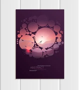 Vector brochure A5 or A4 format abstract circles and mountain landscape design Stock Illustration