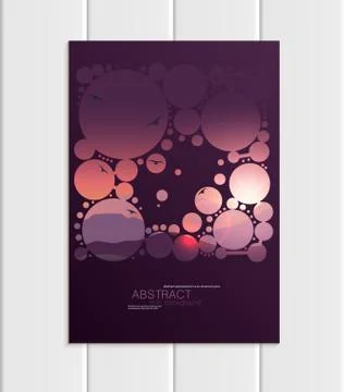 Vector brochure A5 or A4 format abstract circles and mountain landscape design Stock Illustration