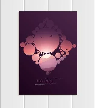 Vector brochure A5 or A4 format abstract circles and mountain landscape design Stock Illustration