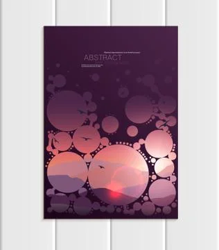 Vector brochure A5 or A4 format abstract circles and mountain landscape design Stock Illustration