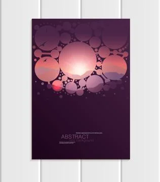 Vector brochure A5 or A4 format abstract circles and mountain landscape design Stock Illustration