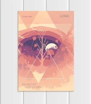 Vector brochure A5 or A4 format abstract triangles trees forest landscape design Stock Illustration