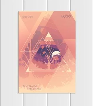 Vector brochure A5 or A4 format abstract triangles trees forest landscape design Stock Illustration