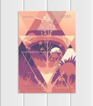 Vector brochure A5 or A4 format abstract triangles trees forest landscape design Stock Illustration
