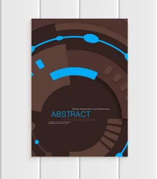 Vector brochure in abstract style with blue shapes on dark brown background Stock Illustration