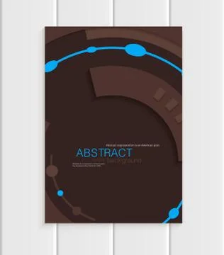 Vector brochure in abstract style with blue shapes on dark brown background Stock Illustration