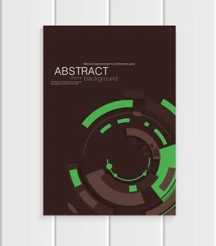 Vector brochure in abstract style with green shapes on brown background Stock Illustration