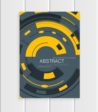 Vector brochure in abstract style with yellow shapes on gray background Stock Illustration