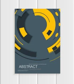 Vector brochure in abstract style with yellow shapes on gray background Stock Illustration