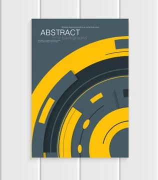Vector brochure in abstract style with yellow shapes on gray background Stock Illustration