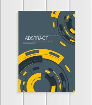Vector brochure in abstract style with yellow shapes on gray background Ilustração Stock