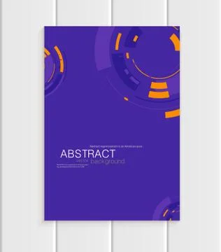 Vector brochure in abstract style with yellow shapes on purple background Ilustração Stock