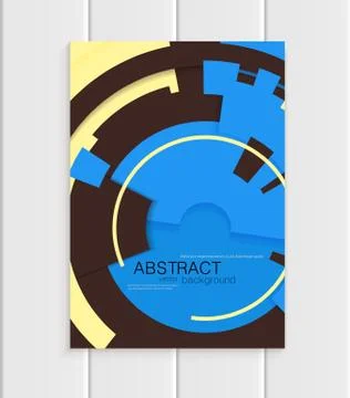 Vector brochure in abstract style with yellow shapes on blue background Stock Illustration