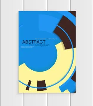 Vector brochure in abstract style with yellow shapes on blue background Stock Illustration
