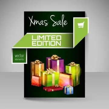 Vector Brochure Design Template with Green Christmas Gifts. 스톡 일러스트