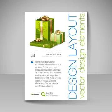 Vector Brochure Design Template with green Christmas Gifts. Stock Illustration