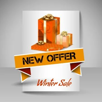 Vector Brochure Design Template with Orange Christmas Gifts. Illustrazione stock