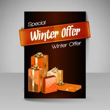 Vector Brochure Design Template with Orange Christmas Gifts. Illustrazione stock