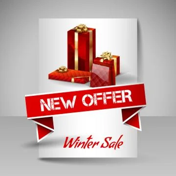 Vector Brochure Design Template with Red Christmas Gifts. Illustrazione stock