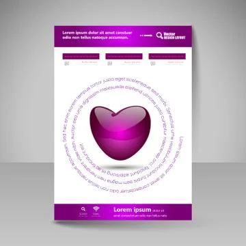 Vector Brochure Design Template with Valentine's heart. Illustrazione stock