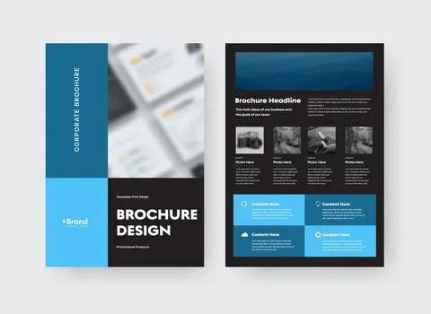 Vector brochure template with blue square design on black background, place f Stock Illustration