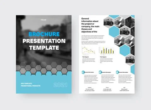 Vector brochure template with creative design presentation, blue, gray hexago Stock Illustration
