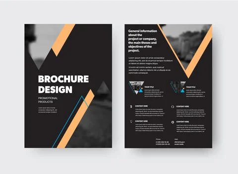 Vector brochure template with creative design on black background, front, bac Stock Illustration