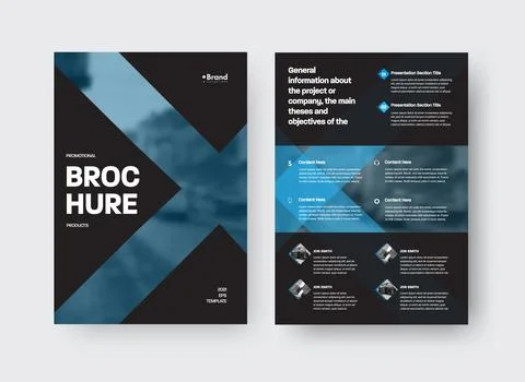 Vector brochure template with creative design on black background, front, bac Stock Illustration