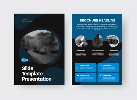 Vector brochure template with creative design on black background, front, bac Stock Illustration