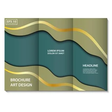 Vector brochure template dark green and bezh color with golden lines. Stock Illustration