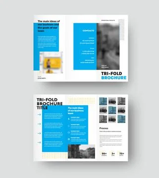 Vector brochure template with geometric blue design, trifold presentation on  Stock Illustration