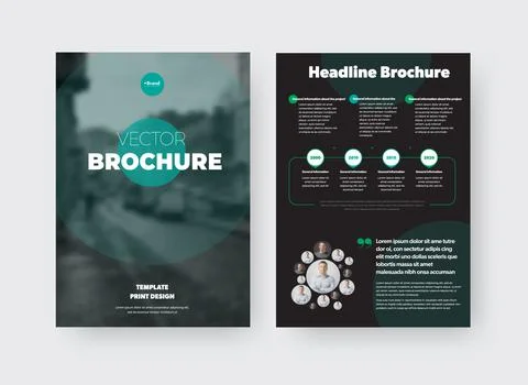 Vector brochure template with green circle, place for photo, information pres Stock Illustration