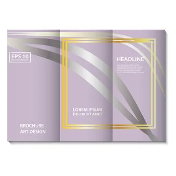 Vector brochure template lilac soft color with silver lines and golden frame. 스톡 일러스트