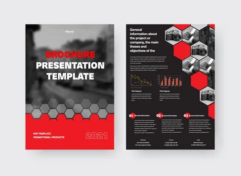 Vector brochure template with presentation of creative geometric design, red  Stock Illustration