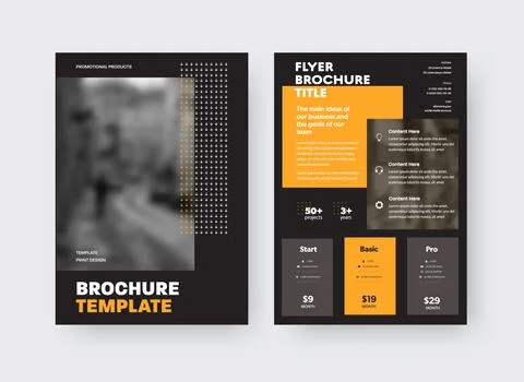 Vector brochure template with yellow geometric design on black background, pl Stock Illustration