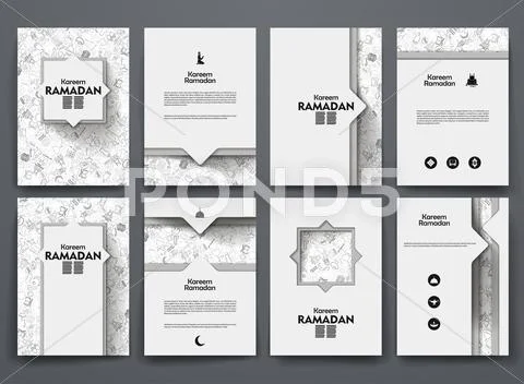 Vector brochures with doodles backgrounds on ramadan theme Stock Illustrationen