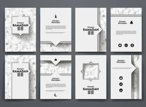Vector brochures with doodles backgrounds on ramadan theme Stock Illustration